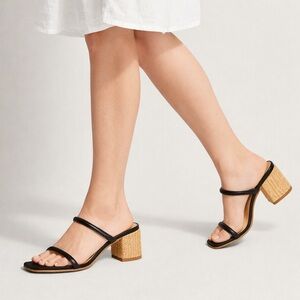 Black Strappy Block Heel Sandals – Woven Heel | Size 10